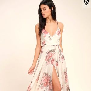 Cream Floral Print Wrap Maxi Dress